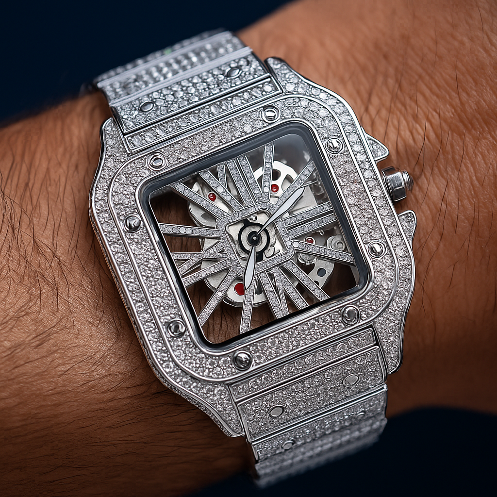 EISZEIT 45MM FULL ICED OUT WATCH SQUARE SKELETON